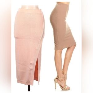 Elegant Pink Knit Midi Skirt, Ronny Kobo